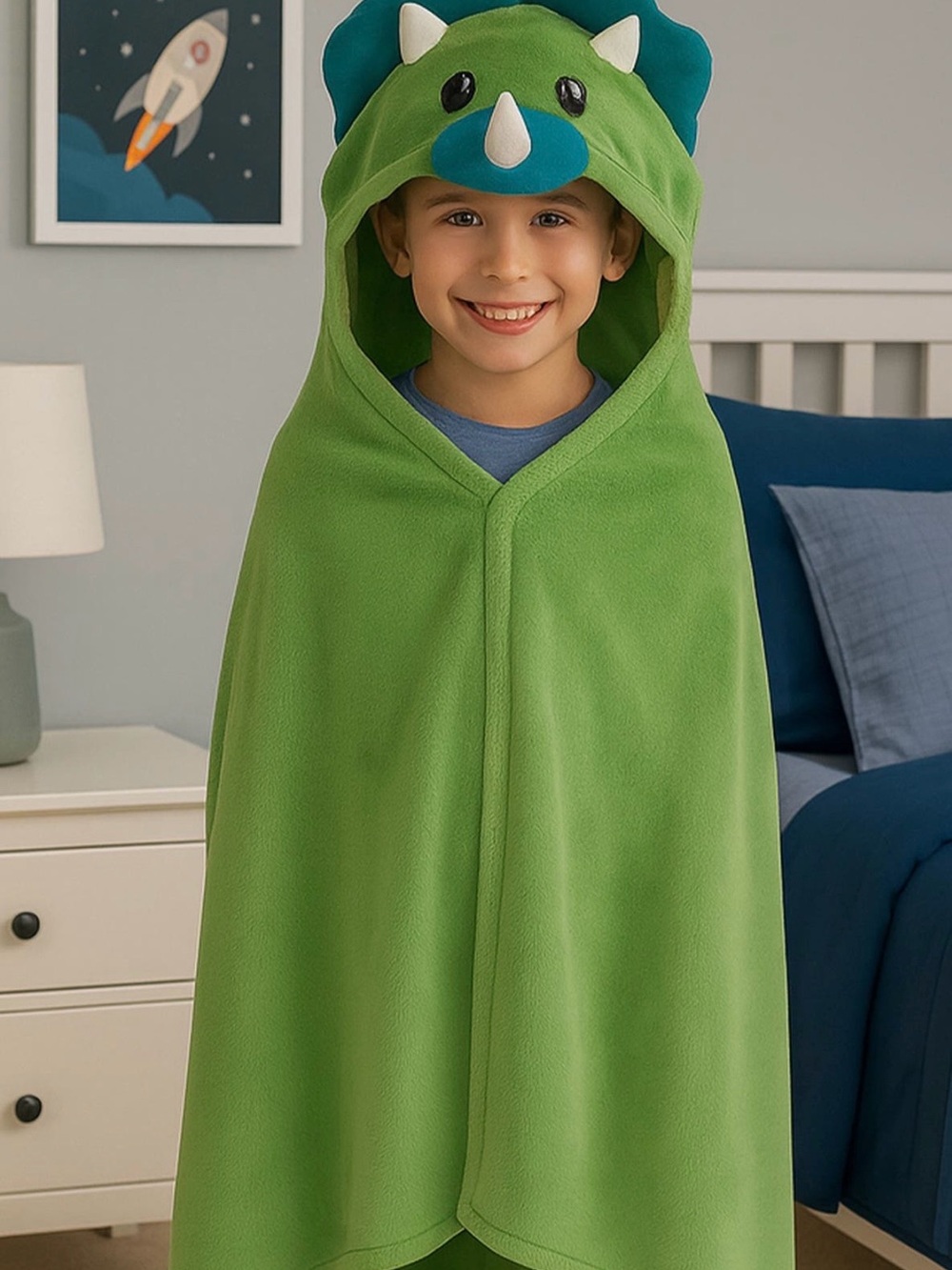 Imaginarium Dino Oversized Hooded Snuggly Throw - Lime Green & Teal